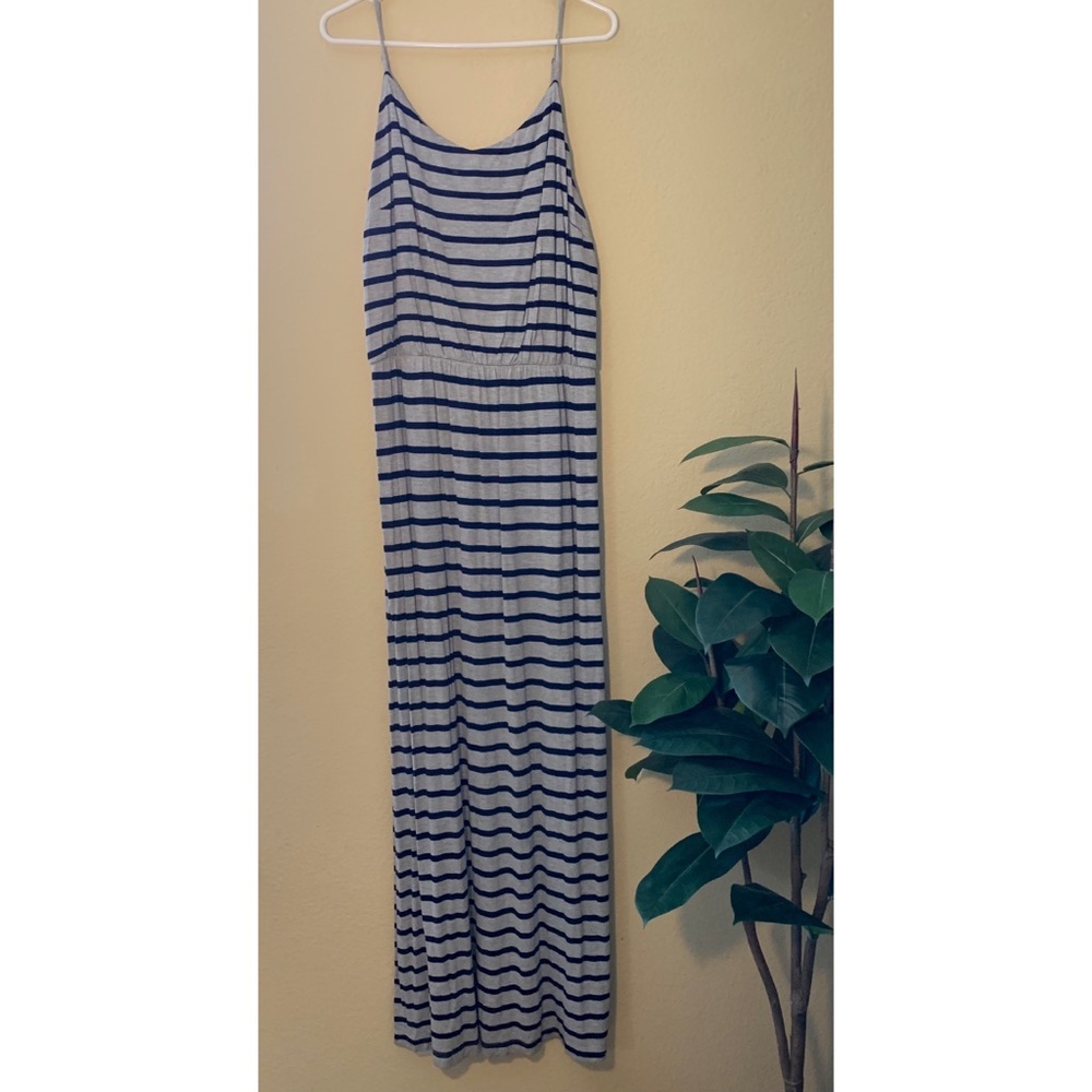 Gap spaghetti strap navy & grey striped maxi dress